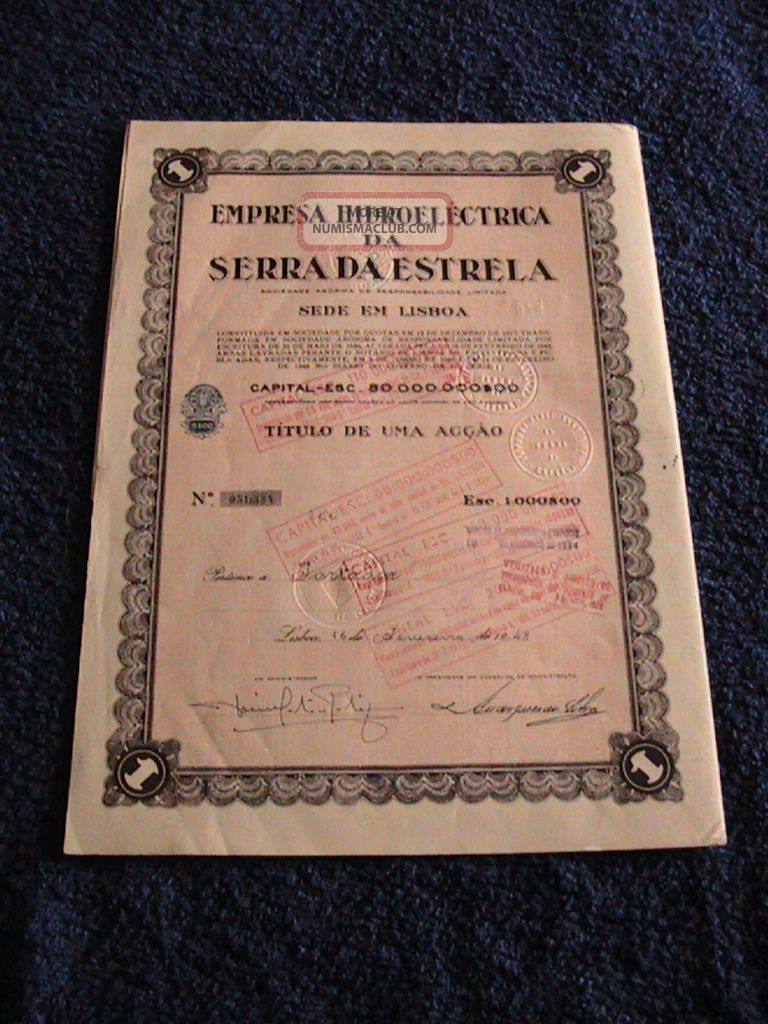 Hydroelectric Company Of Serra Da Estrela - One Share Certified 1948 World photo