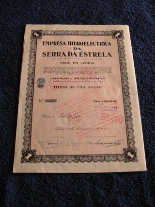 Hydroelectric Company Of Serra Da Estrela - One Share Certified 1948 photo