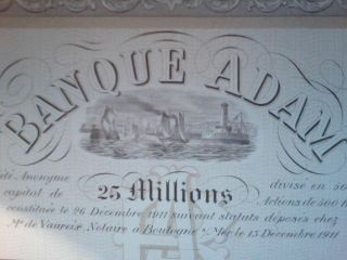 Banque Adam Boat Boulogne/mer - Action Au Porteur De 500 Francs 1920 photo
