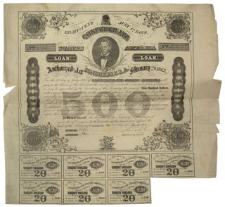 Confederate $500 Bond 20 Feb 1863 Signed Robert Tyler Fmr Pres John Tyler Son photo