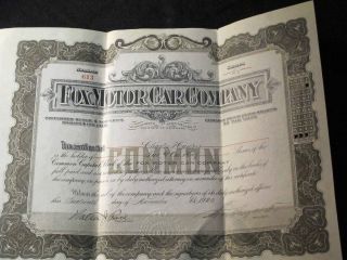 Fox Motor Car Company Stock Certificate 1920 photo