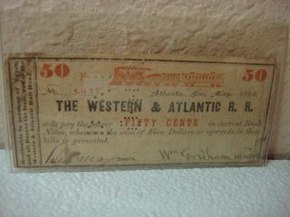 1862 The Western & Atlantic R.  R.  Railroad Stock Bond Civil War Era Signed Nr photo