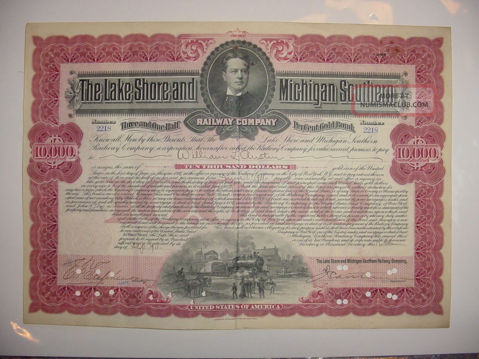 $10,  000 Lake Shore & Michigan Southern Railway Company Bond Stock Certificate Transportation photo