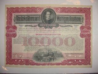$10,  000 Lake Shore & Michigan Southern Railway Company Bond Stock Certificate photo