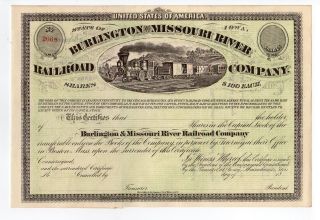 18 - - Burlington And Missouri River Railroad Company Stock Certificate photo