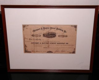 ☆ Antique 1871 Railroad Stock Certificate 19th C.  Kentucky Street Railway Framed photo