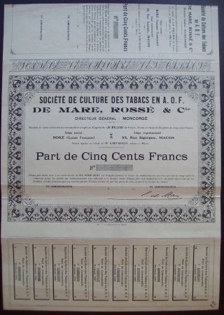 France 1923 Uncirculated Bond Tabacs De Mare Rosse Cie Macon. .  B994 photo