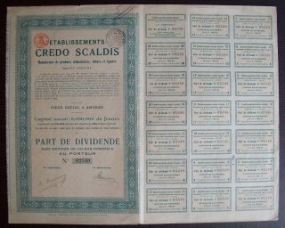 Belgium 1920 Bond - Credo Scaldis Tabacs Cigares Anvers - With Coupons.  A9766 photo