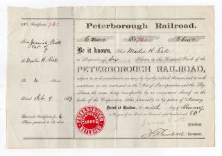 1883 Peterborough Railroad Stock Certificate - Hampshire photo
