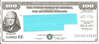 Us Series Ee Savings Bond: $100 Oct 1981 - Eisenhower Punch Card - Unsigned (4) photo