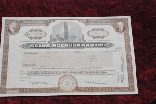 Sears,  Roebuck Common Share Stock Certificate 1986.  Chicago Skyline photo