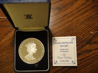 1986 Fawkland Islands 25 Lbs Sterling Silver Proof.  Prince Andrew Sarah Ferguson photo