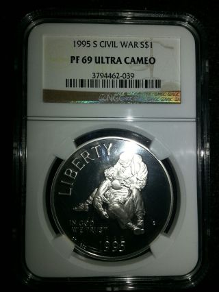1995 - S Civil War Silver Dollar Commemorative Ngc Pf 69 Ultra Cameo photo