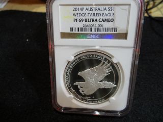 2014 Australian Silver Proof Wedge Tailed Eagle Ngc Pf69 John Mercanti Pop 34 photo