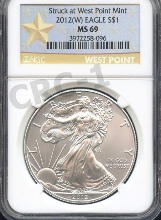 2012 (w) Silver Eagle Struck At West Point Ngc Ms69 (w.  P.  Label) photo