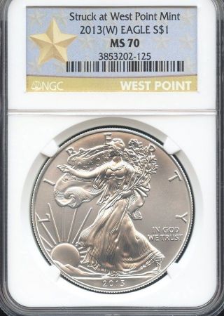 2013 (w) Silver Eagle Struck At West Point Ngc Ms70 (w.  P.  Label) photo