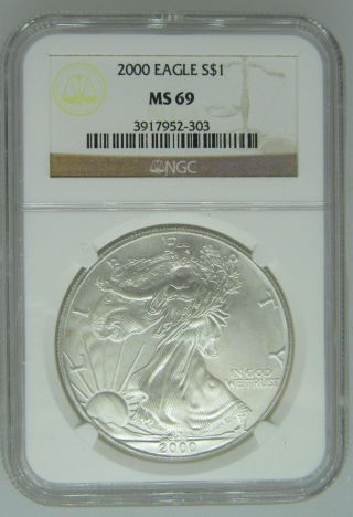 2000 Ngc Ms69 1oz American Silver Eagle $1 Coin - 303 - D2 photo