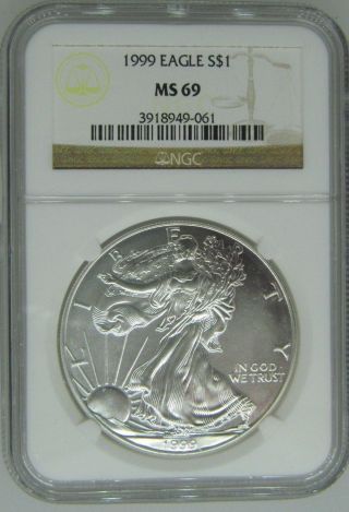 1999 Ngc Ms69 1oz American Silver Eagle $1 Coin - 061 - D2 photo