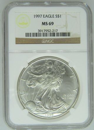 1997 Ngc Ms69 1oz American Silver Eagle $1 Coin - 217 - D2 photo