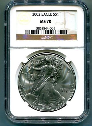 Ngc - Ms70 2002 U.  S.  Silver Eagle - photo