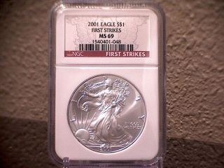 2001 American Silver Eagle First Strikes Ngc Ms 69 photo