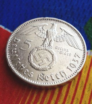 Ww2 German 5 Mark Silver Coin 1937 E Third Reich Swastika Reichsmark photo
