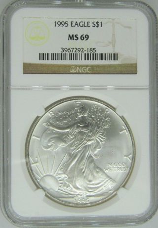 1995 Ngc Ms69 1oz American Silver Eagle $1 Coin - 185 - D2 photo