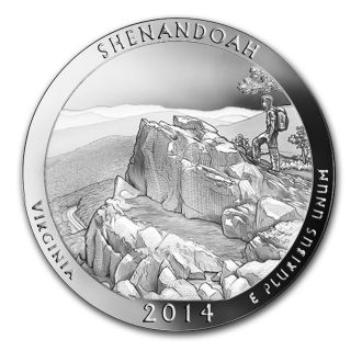 2014 5 Ounce Oz.  Atb America The Shenandoah Park Silver Coin Bullion photo