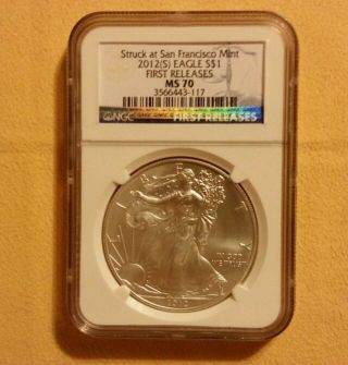 2012 - (s) Ngc First Release Ms - 70 American Silver Eagle $1 photo