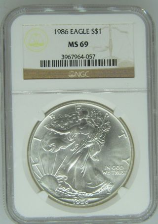 1986 Ngc Ms69 1oz American Silver Eagle $1 Coin - 057 - D2 photo