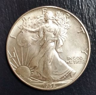 1986 Us Silver Eagle Bullion Coin (some Toning) D photo