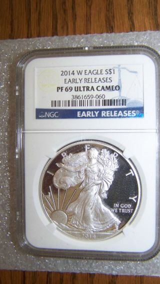 2014 W 1 Oz Silver Eagle Ngc Pf69uc Early Releases Blue Label photo