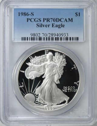 1986 - S $1 Pcgs Pr70 Dcameo American (proof Silver Eagle) - Pr70 Rare.  999 T photo