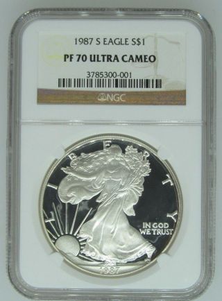 1987 S $1 Ngc Pf70 Ucameo American (proof Silver Eagle) - Pf70 Rare.  999 1 photo