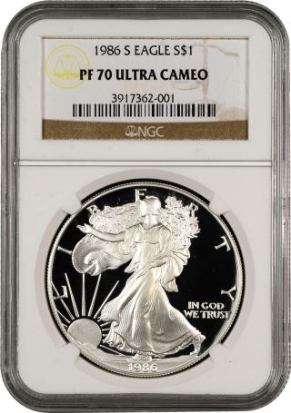 1986 S $1 Ngc Pf70 Ucameo American (proof Silver Eagle) - Pf70 Rare.  999 1 photo