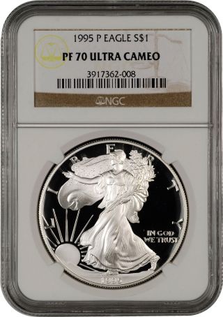 1995 - P $1 Ngc Pf70 Ucameo (proof Silver Eagle) - Pf70 Rare.  999 1oz Bullion 1 photo