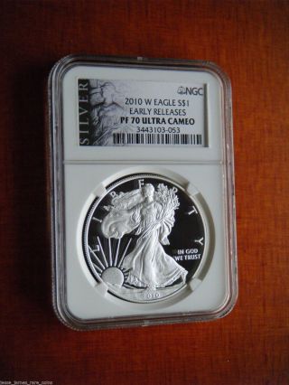 2010 W Proof Silver Eagle Ngc Pf70 Ultra Cameo Early Releases Black Als Label photo