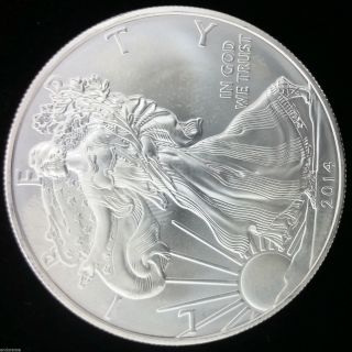 American Eagle Silver Dollar 1 Troy Ounce 2014 Bu Brilliant Uncirculated Coin photo
