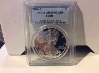 2000 P Pcgs Pr 69 Dcam Silver Eagle - 1 Oz Proof Silver Coin - Error Label photo
