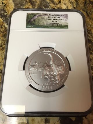 2014 P 5oz Silver Everglades National Park Coin Ngc Sp70 Early Releases photo