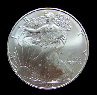 1996 Silver American Eagle 1 Oz.  Bullion Coin.  999 Fine W/ Airtite Case 121104 photo