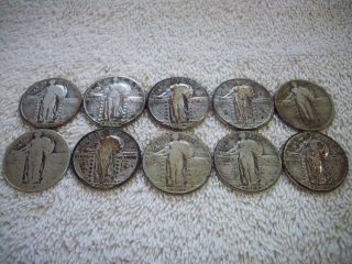 10 Standing Liberty 90 Silver Quarter Dollars (1925 - 1930) photo