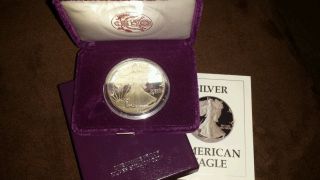 1987 1oz.  999 Fine Proof Silver American Eagle (w/box &) Bullion Coin photo