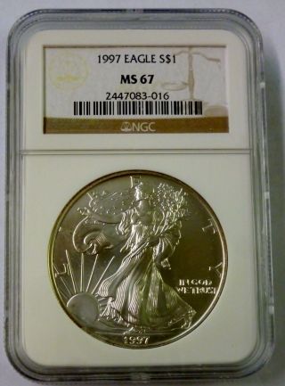 1997 Ngc $1 Ms 67 United States Silver Eagle 1 Oz.  999 Fine Silver photo