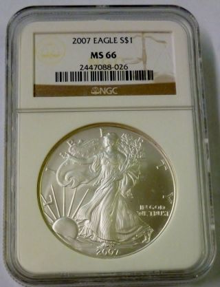 2007 Ngc $1 Ms 66 United States Silver Eagle 1 Oz.  999 Fine Silver photo