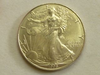 1996 Us Silver American Eagle Low Mintage Coin - 1oz.  Fine Silver - One Dollar photo