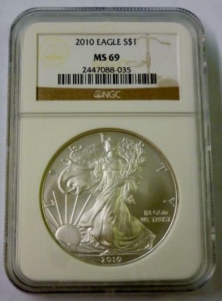 2010 Ngc $1 Ms 69 United States Silver Eagle 1 Oz.  999 Fine Silver photo