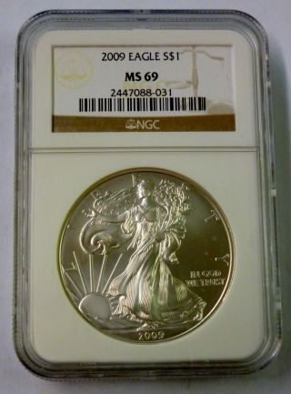 2009 Ngc $1 Ms 69 United States Silver Eagle 1 Oz.  999 Fine Silver photo
