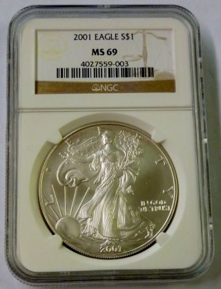 2001 Ngc $1 Ms 69 United States Silver Eagle 1 Oz.  999 Fine Silver photo