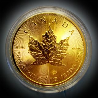 2014 Canada Silver Maple Leaf.  9999 1 Oz Silver Rare Encased In 24k Gold photo